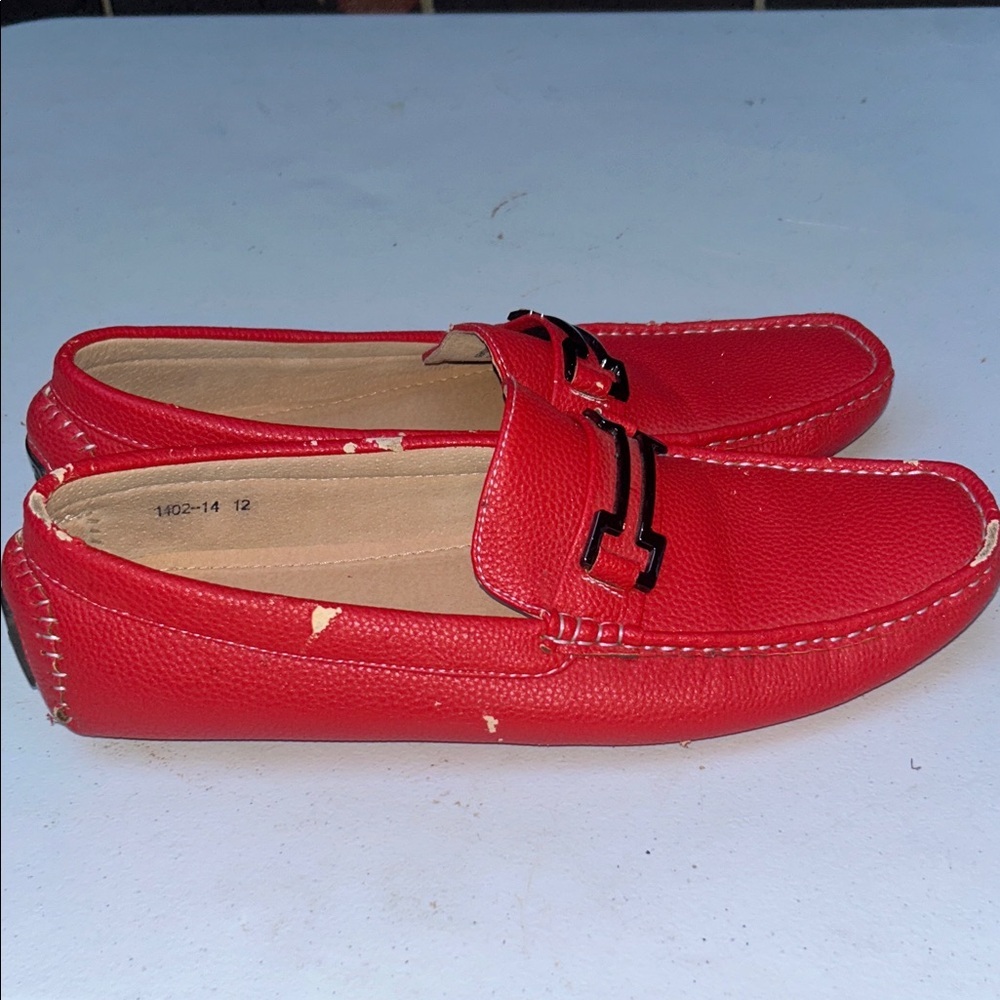 Massimo Red Leather Men's Slip-On Loafers